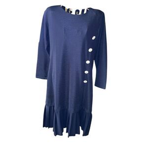 Winner USA Dress Crepe‎ Navy Blue M Long Sleeves